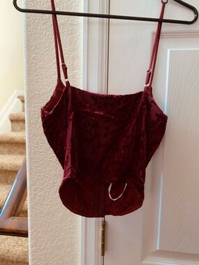 Lulu's Deep Burgundy Velvet Floral Bustier Top